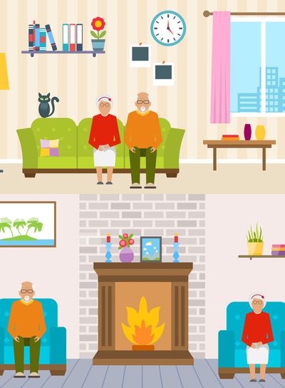 Old People Home Interior Background. Aged Characters,...