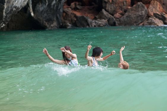 Girls swimming in the sea