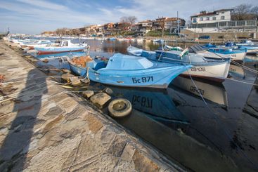 Sunset panorama of the port of Sozopol, Bulgaria