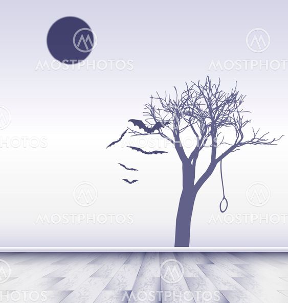white room with image of sad moon