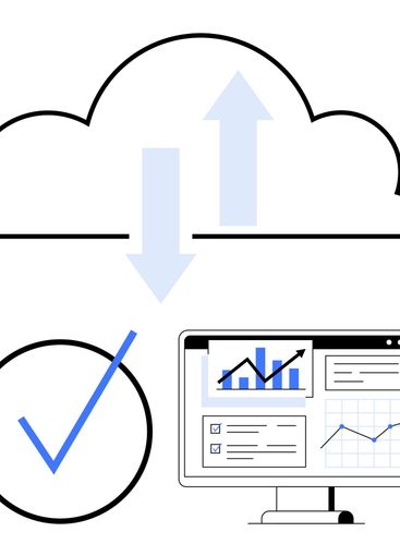Cloud Data Sync and Analytics Displayed on Monitor with...