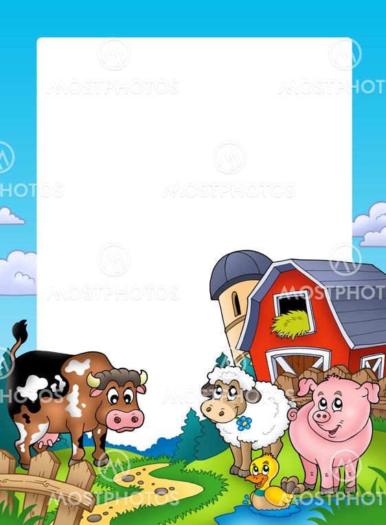 Frame with barn and farm animals