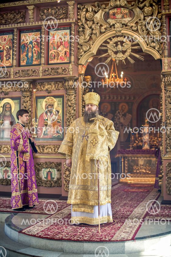 MOSCOW - MARCH 14: Orthodox liturgy with bishop Mercury in High Monastery of St Peter in Moscow on March 14, 2010 in Moscow