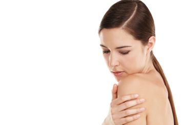 Beauty, space and shoulder of woman with skincare,...