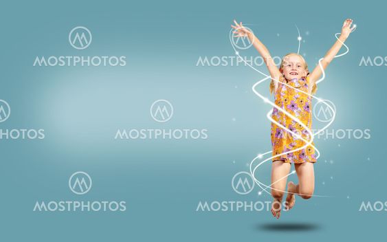 girl jumping hands up