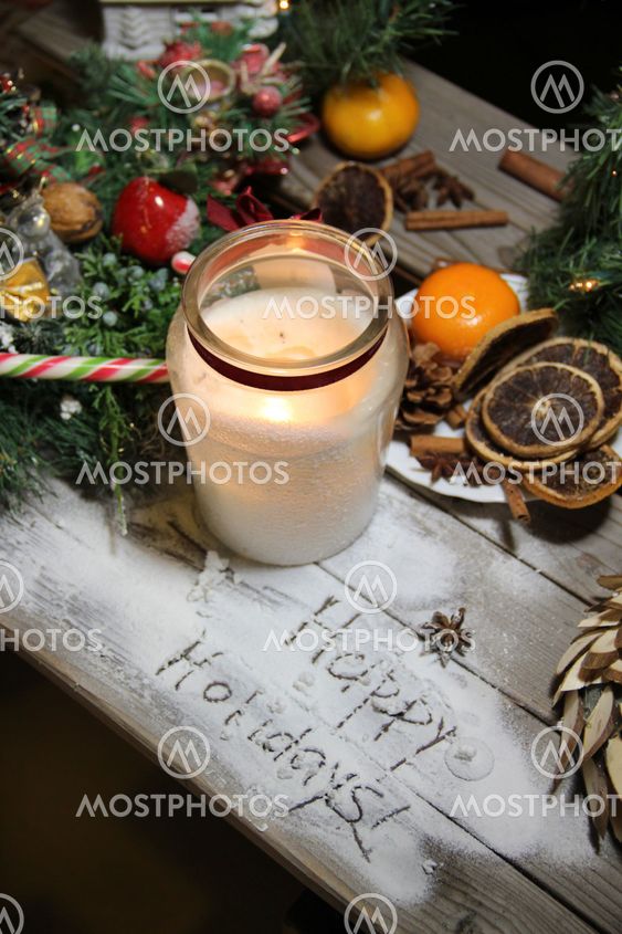Beautiful Christmas candle and decorations