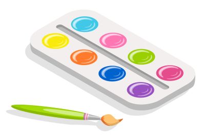 Painting Colorful Palette with Tassel and Pencil