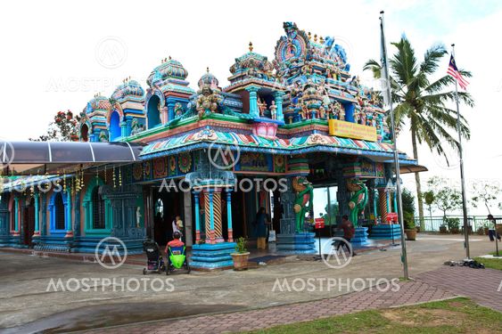 Close up of SRI ARULOLI THIRUMURUGAN Temple with blue sky , Penang Hill Malaysia