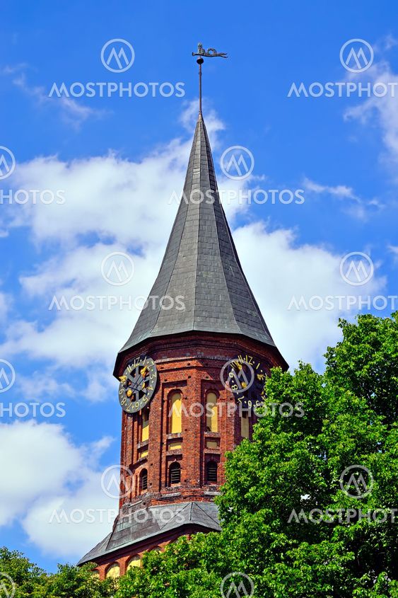 Tower Koenigsberg Cathedral. Gothic 14th century. Symbol of Kaliningrad, Russia