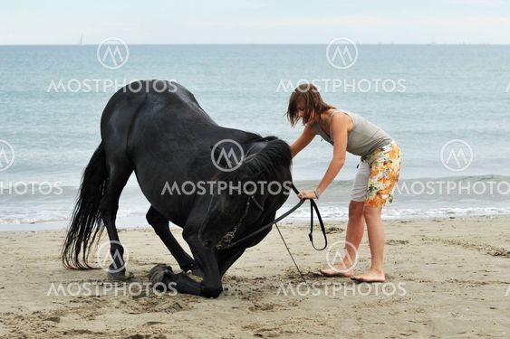 girl and horse on the beach