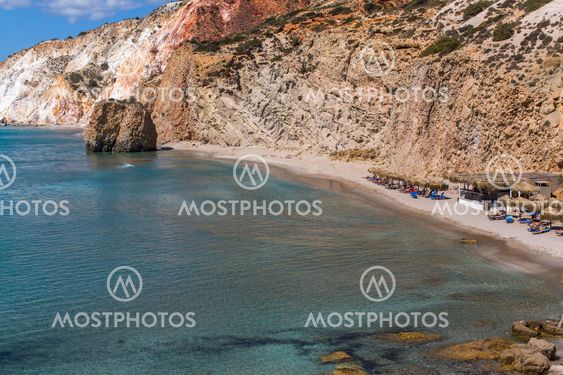 Sea beach in Milos island, Greece, Aegean sea.