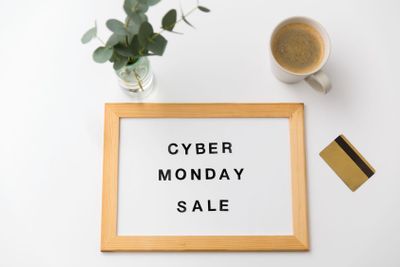 board with cyber monday sale words and credit card