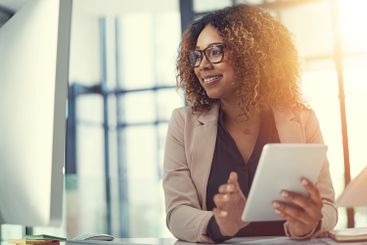 Real estate agent, computer or businesswoman in office...