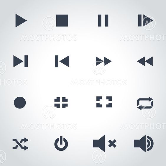Vector black media player icon set