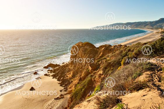 Rock formation by ocean on Point Dume Beach Malibu