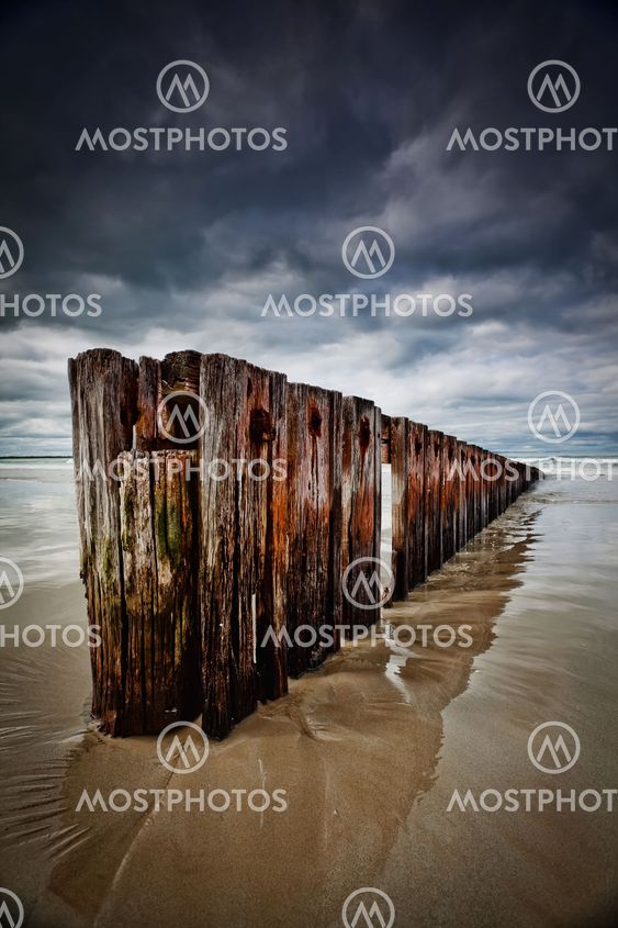 Old Timber Sea Fence Sand barrier to stop erosion