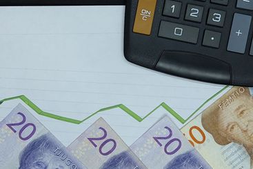 swedish banknotes and calculator on background with...