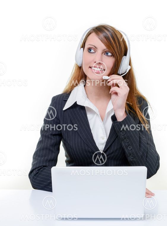 Smiling attractive woman on line in help desk