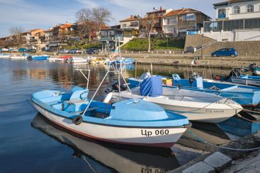 Sunset panorama of the port of Sozopol, Bulgaria
