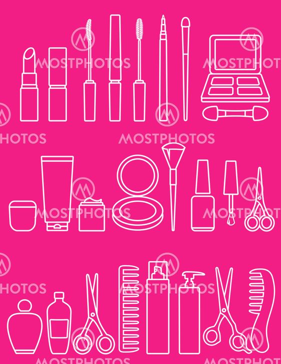 beauty line cosmetics icon set
