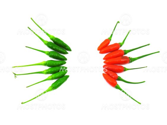 Red and green chili peppers separate