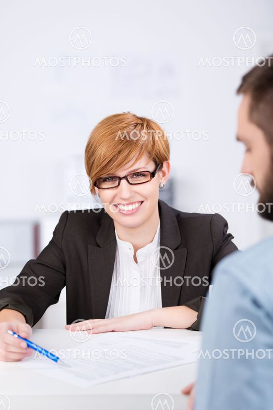 Receptionist Explaining Document