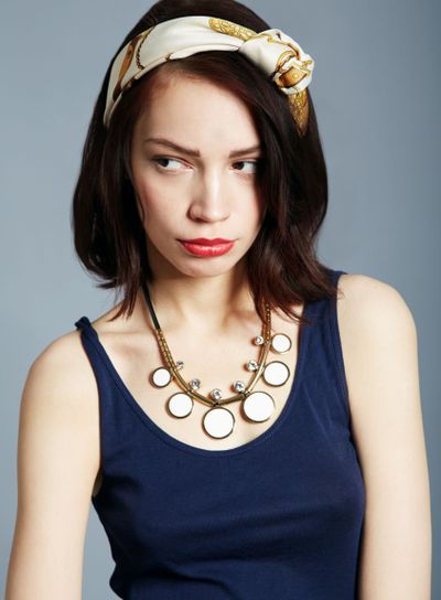 Face, woman in vintage fashion with attitude or moody,...