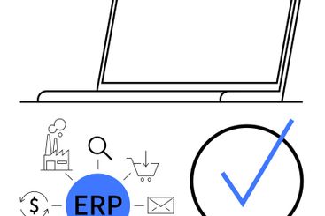 ERP system concept with simplified icons of factory,...