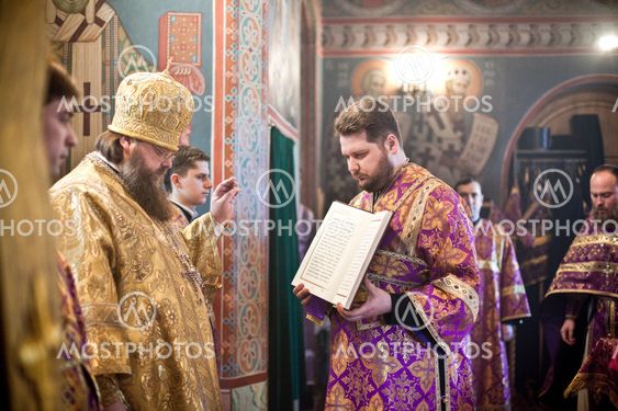MOSCOW - MARCH 14: Orthodox liturgy with bishop Mercury in High Monastery of St Peter in Moscow on March 14, 2010 in Moscow