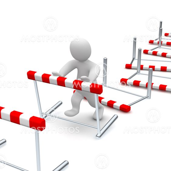 Man overcome or knocking down hurdles