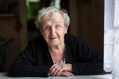 An elderly woman, closeup portrait.