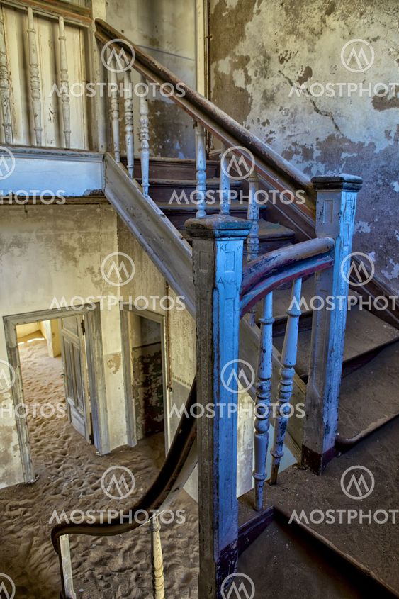 a staircase of an abandonned house at kolmanskop near luderitz namibia
