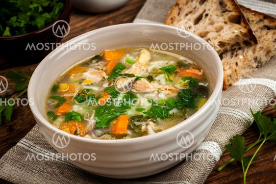 Chicken soup with rice and vegetables