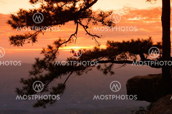 Sunrise View point at Phukradung National Park, Loei Province, Thailand.
