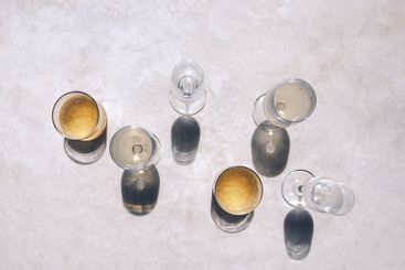 Glasses with various chilled alcoholic beverages 