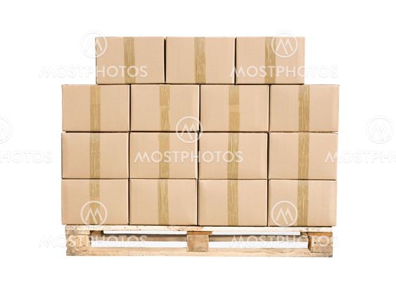 Cardboard boxes on wooden palette on white