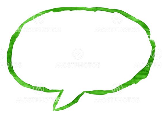 Green ellipse speech bubble icon with watercolor paint texture isolated on white background.
