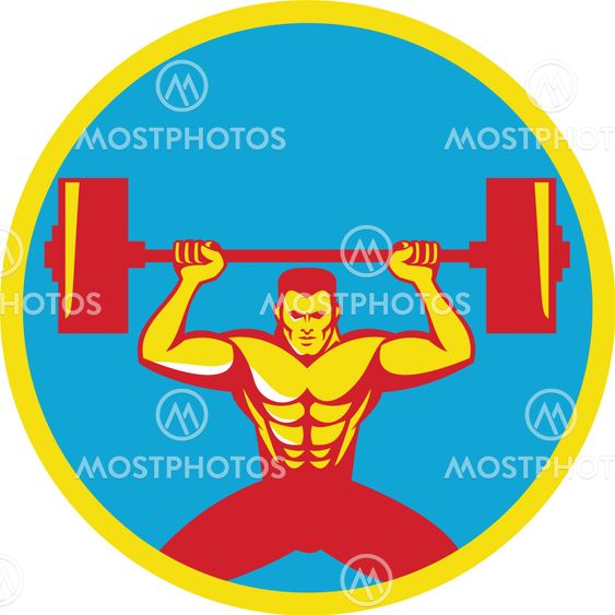 Weightlifter Lifting Weights Front Circle Retro
