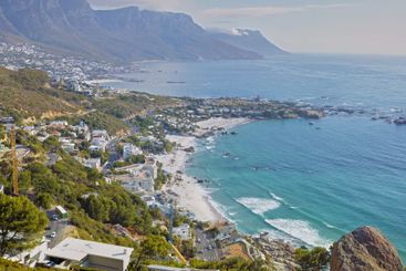 Table mountain, city and sea for travel, holiday...