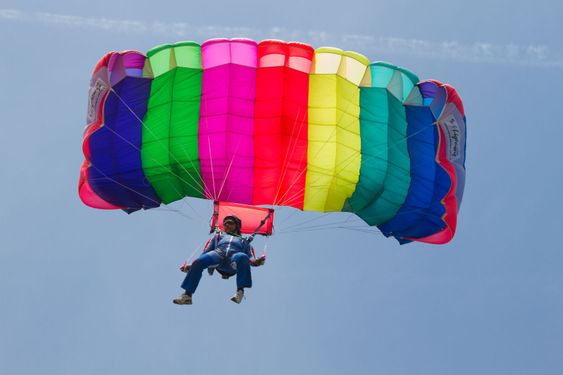 Parachutist demonstrate jumping from airplane