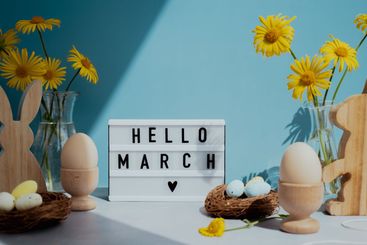 Phrase HELLO MARCH traditional greeting to christian...