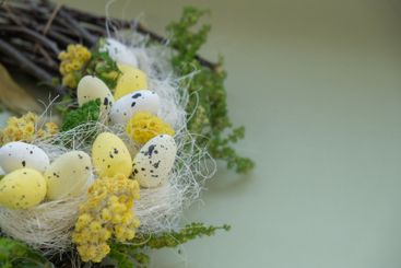 Candid Easter wreath arrangement decor. Handmade craft...