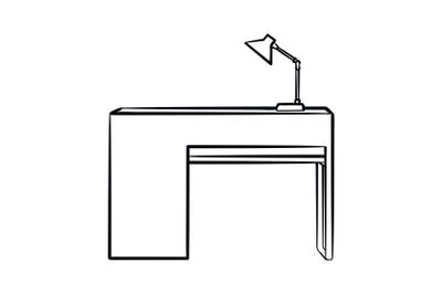 Desk with lamp hand drawn sketch icon.