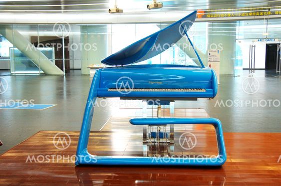 Blue hi-tech grand piano in the hall of Canton tower