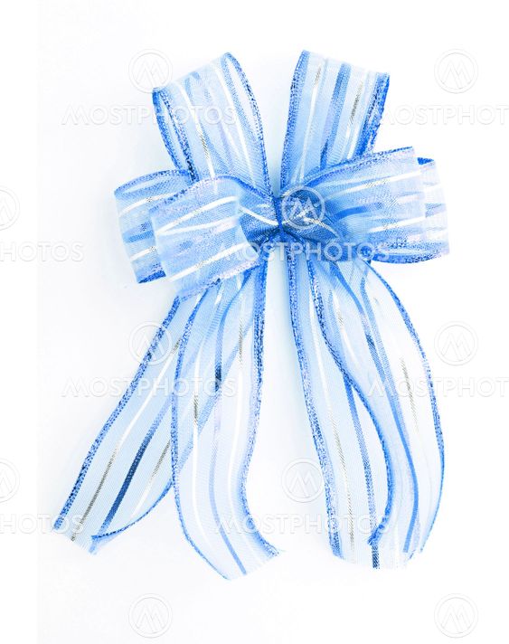 Blue Satin gift bow. ribbon isolated on white