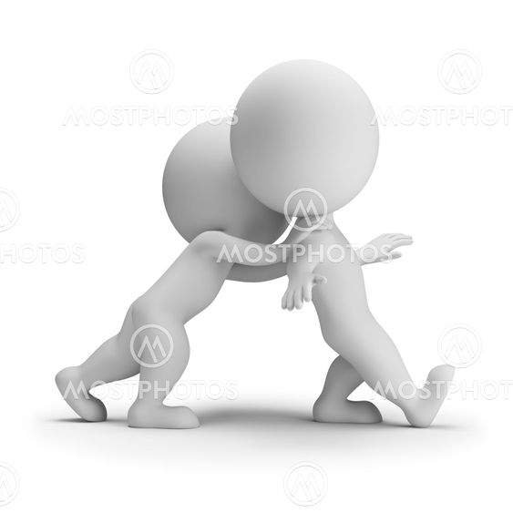 3d small people - pushes another