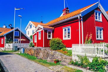 Red cottage in a swedish coast village