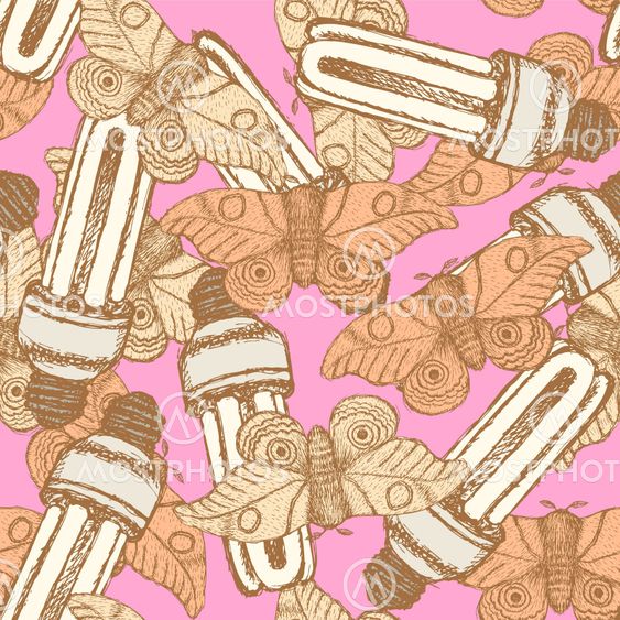 Sketch lamps and moths in vintage style