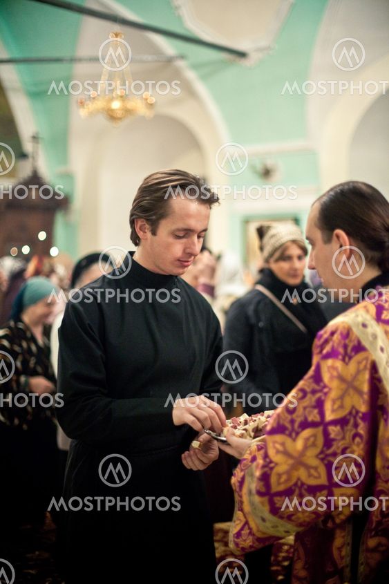 MOSCOW - MARCH 13: Orthodox liturgy with bishop Mercury in High Monastery of St Peter in Moscow on March 13, 2010 in Moscow