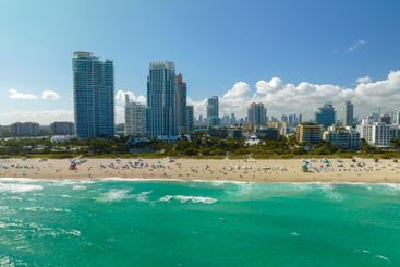 View from above of american southern seashore of Miami...